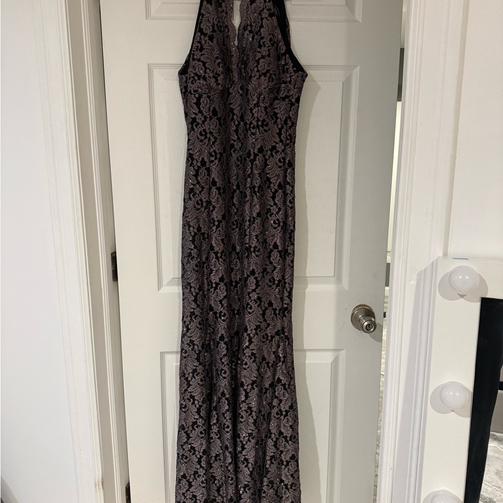Night Way Collections Black and Purple/ Bronze Lace Maxi Dress